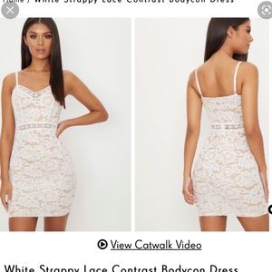 white strappy lace contrast plt bodycon dress